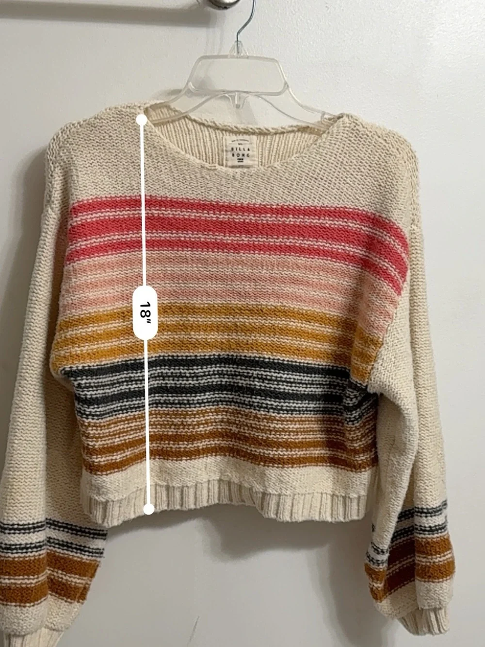 $60 PRE-OWNED Billabong Seeing Multi-Colored Stripes Cropped Pullover Sweater M